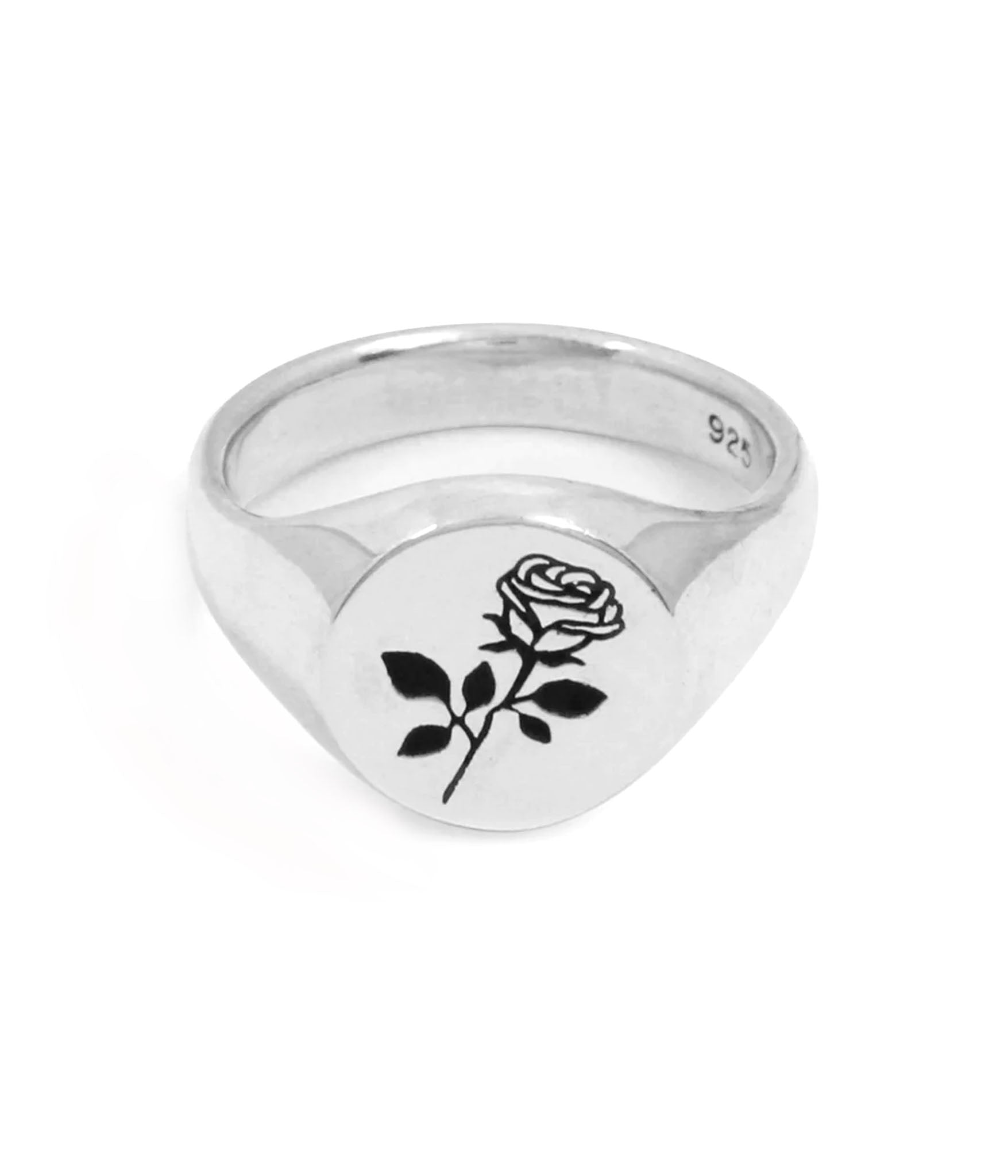 sterling silver signet ring with rose engraving 