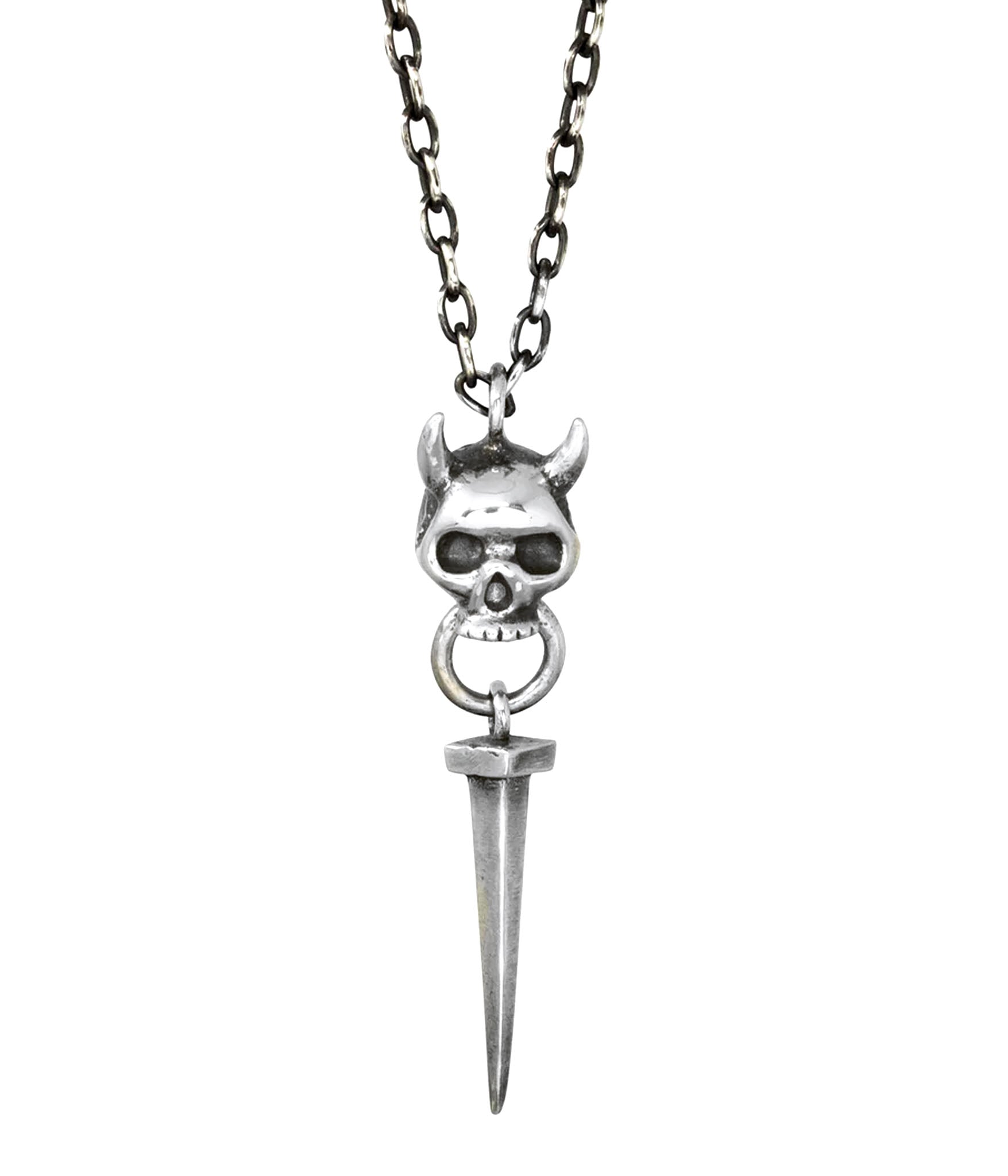 Sterling silver skull pendant necklace with door knocker and spike detail 