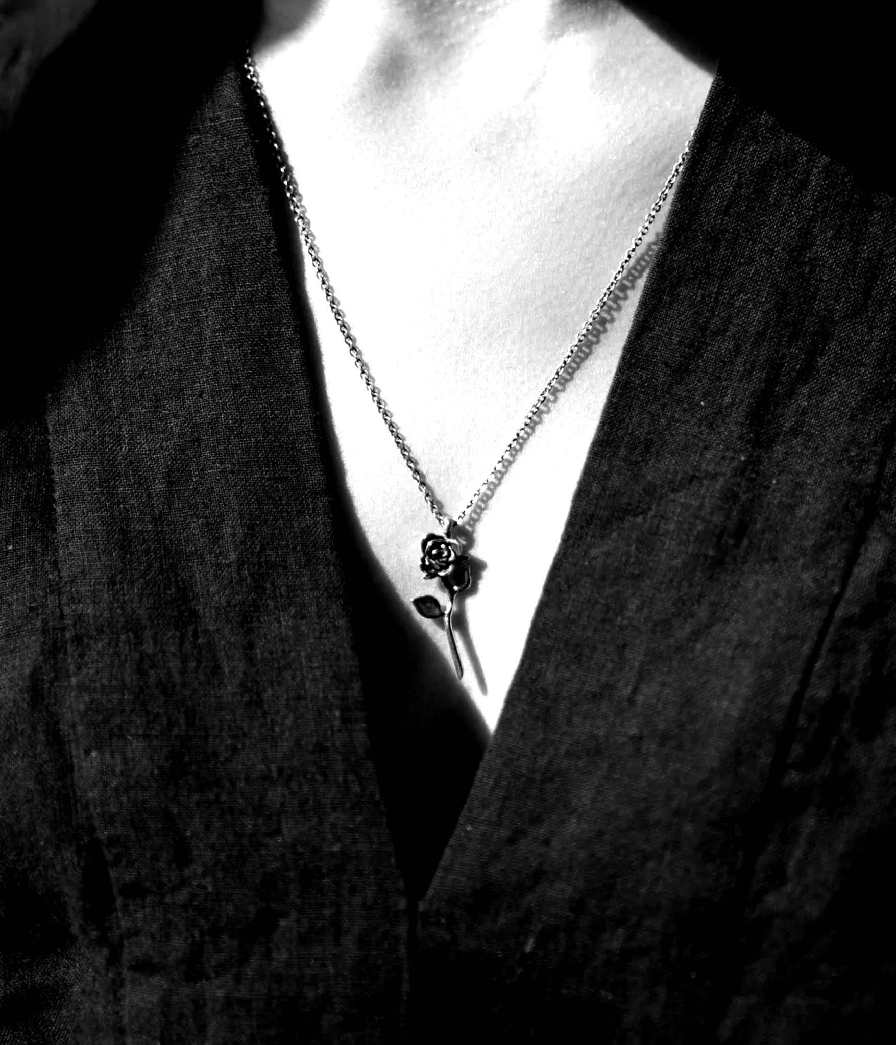 Sterling Silver rose pendant necklace on rolo chain. a symbol of love and devotion. 