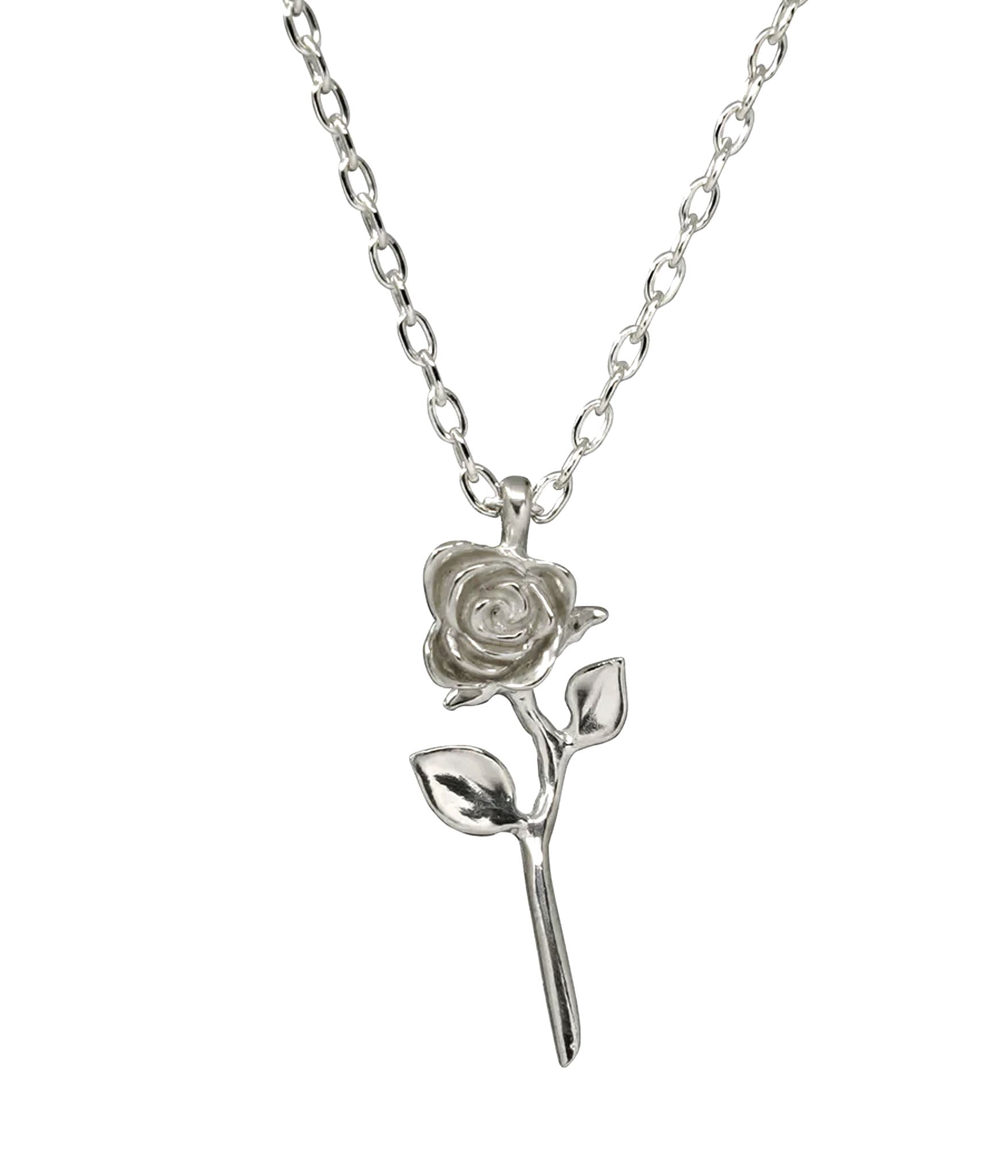 Sterling Silver rose pendant necklace on rolo chain. a symbol of love and devotion. 