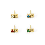 gold gemstone and spike stud earring with various stone options