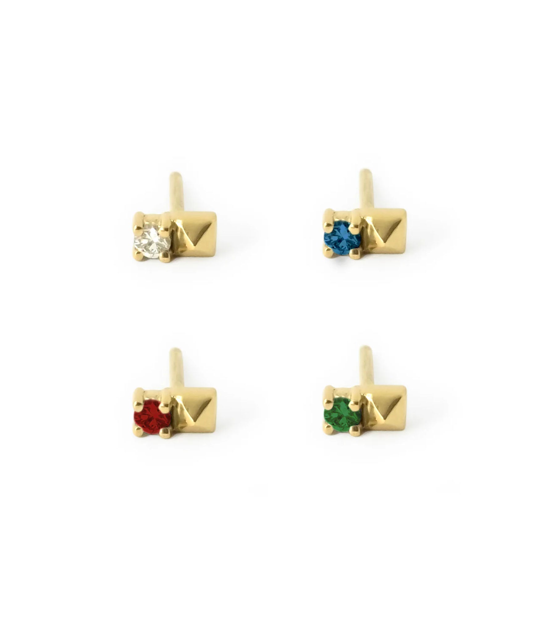 gold gemstone and spike stud earring with various stone options