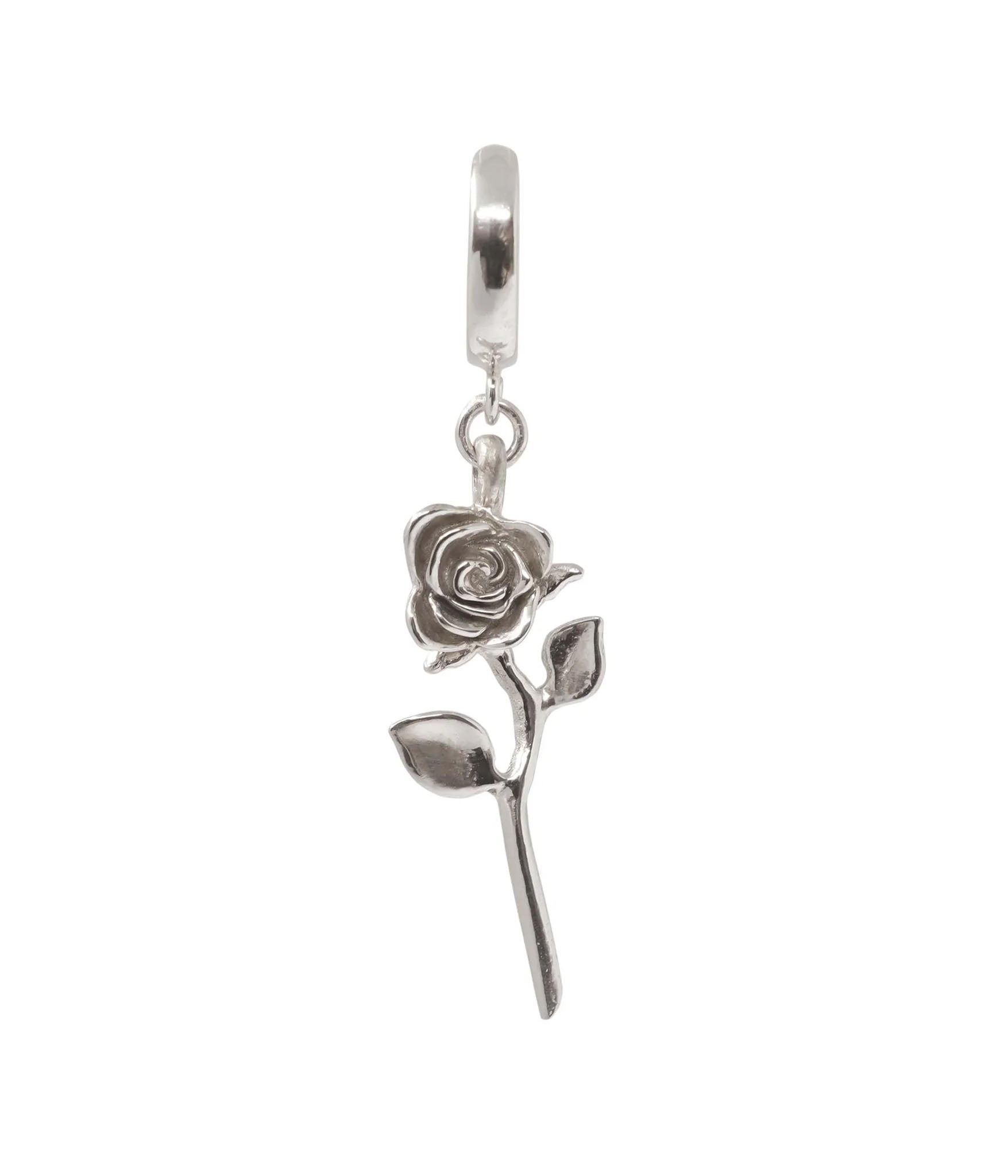 Devotion rose earring in sterling silver on white background