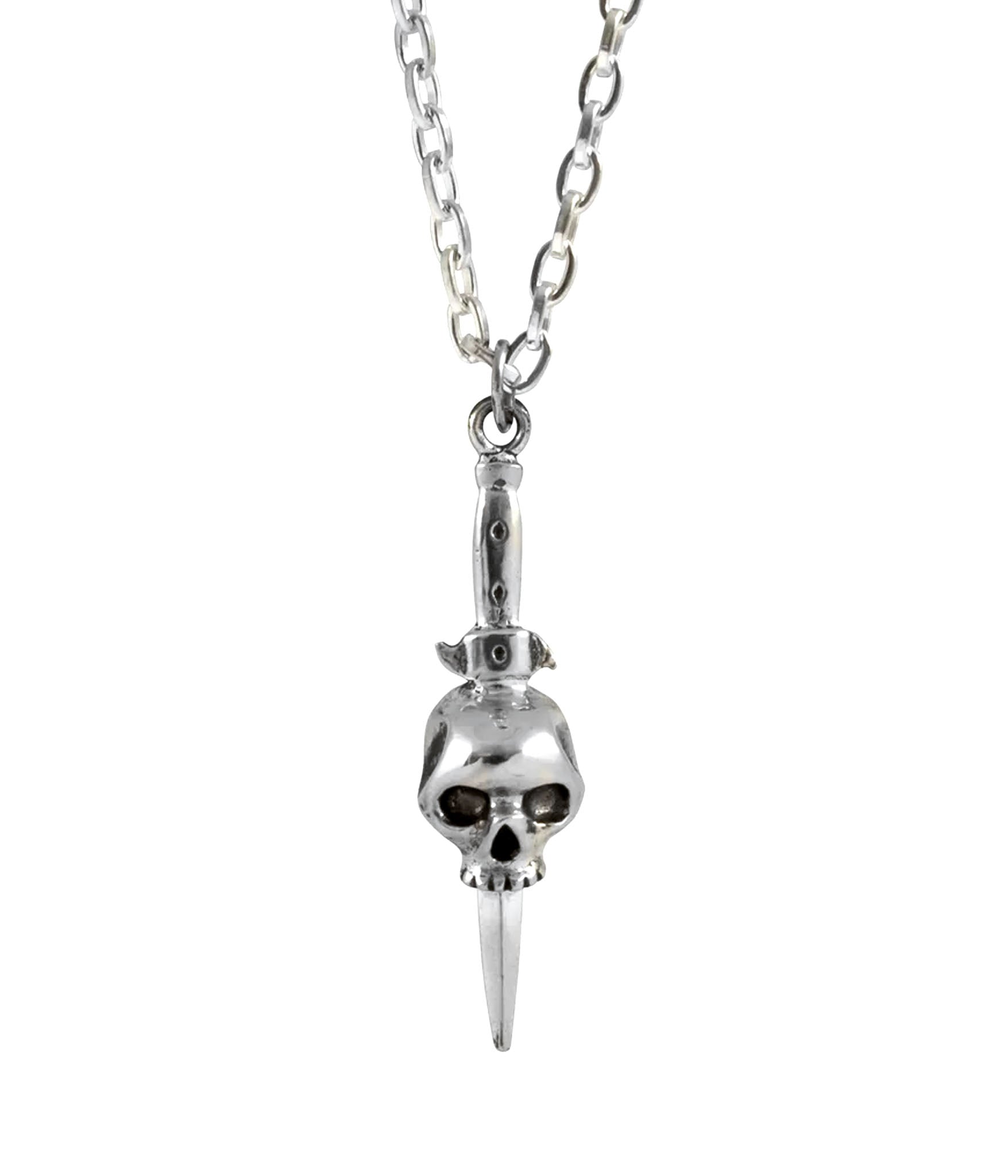 skull and switchblade pendant necklace in sterling silver
