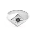 Silver North Star Signet Ring with black diamond 