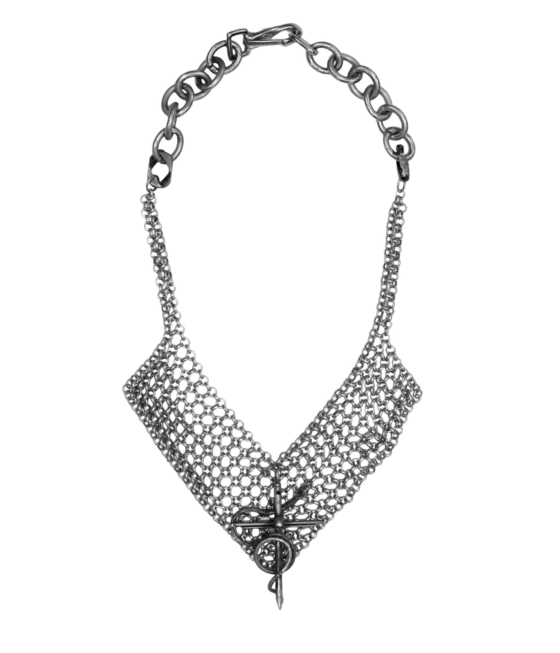 Silver chain necklace on a white background