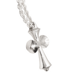Silver cross pendant necklace on a white background