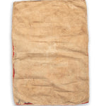 Beige fabric bag with red accents on a white background