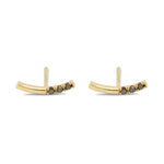 Bar earrings in 14k yellow gold with 3 black diamonds on one side 