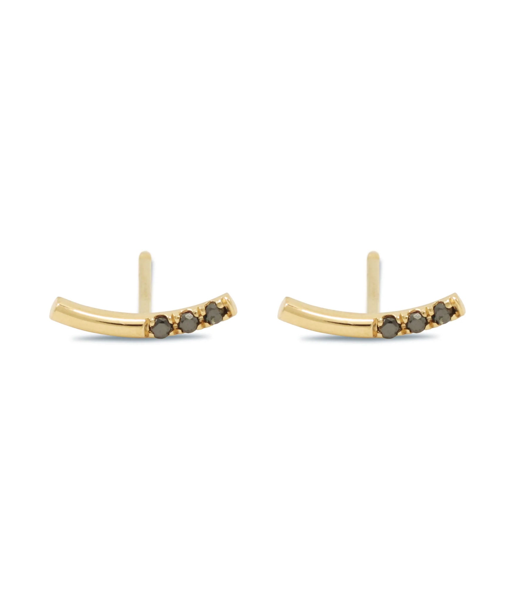 Bar earrings in 14k yellow gold with 3 black diamonds on one side 
