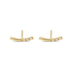 Bar earrings in 14k yellow gold with 3 white diamonds on one side 