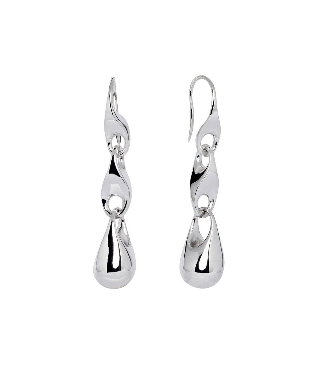 Pair of silver earrings on a white background