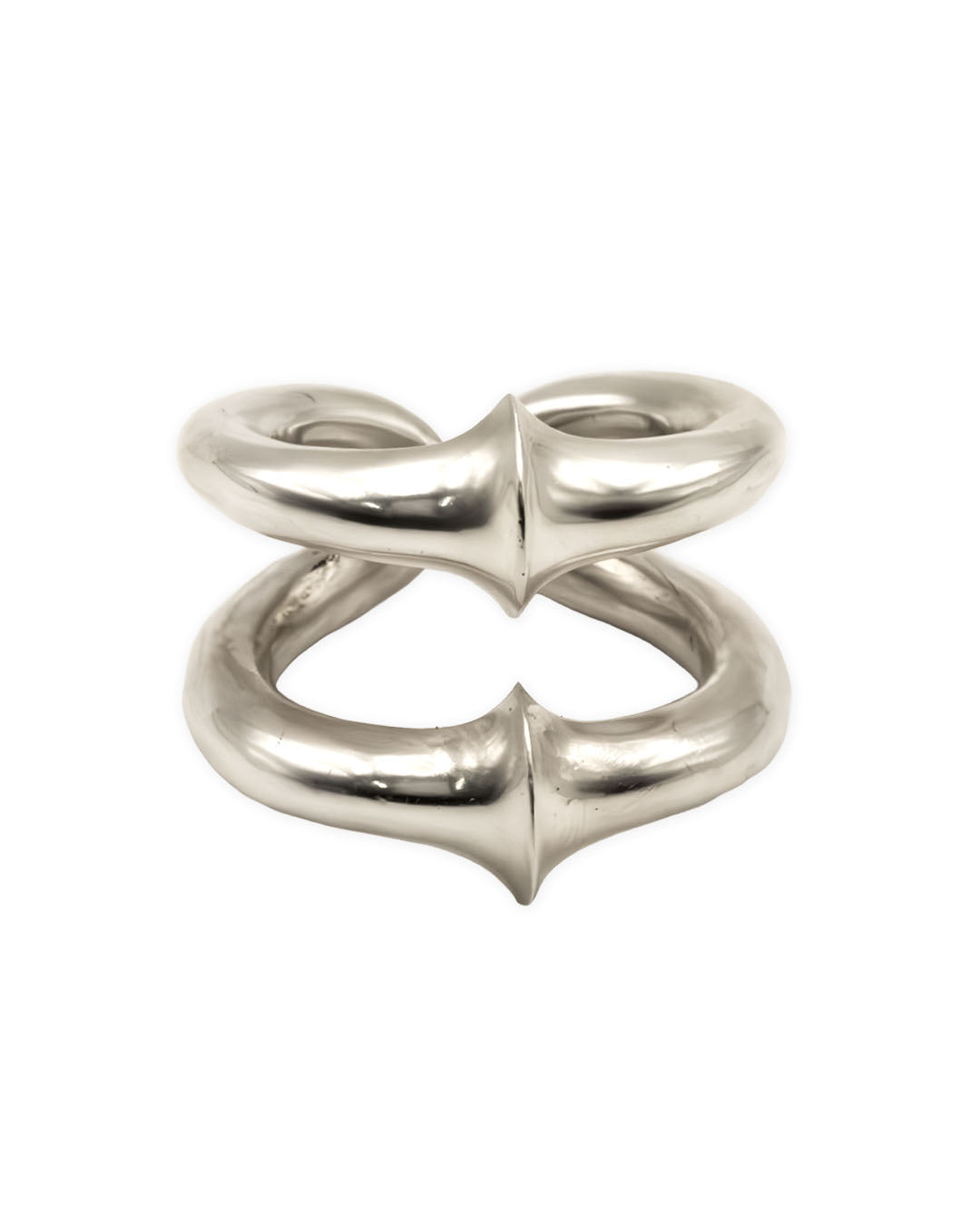 Silver knot-shaped ring on a white background