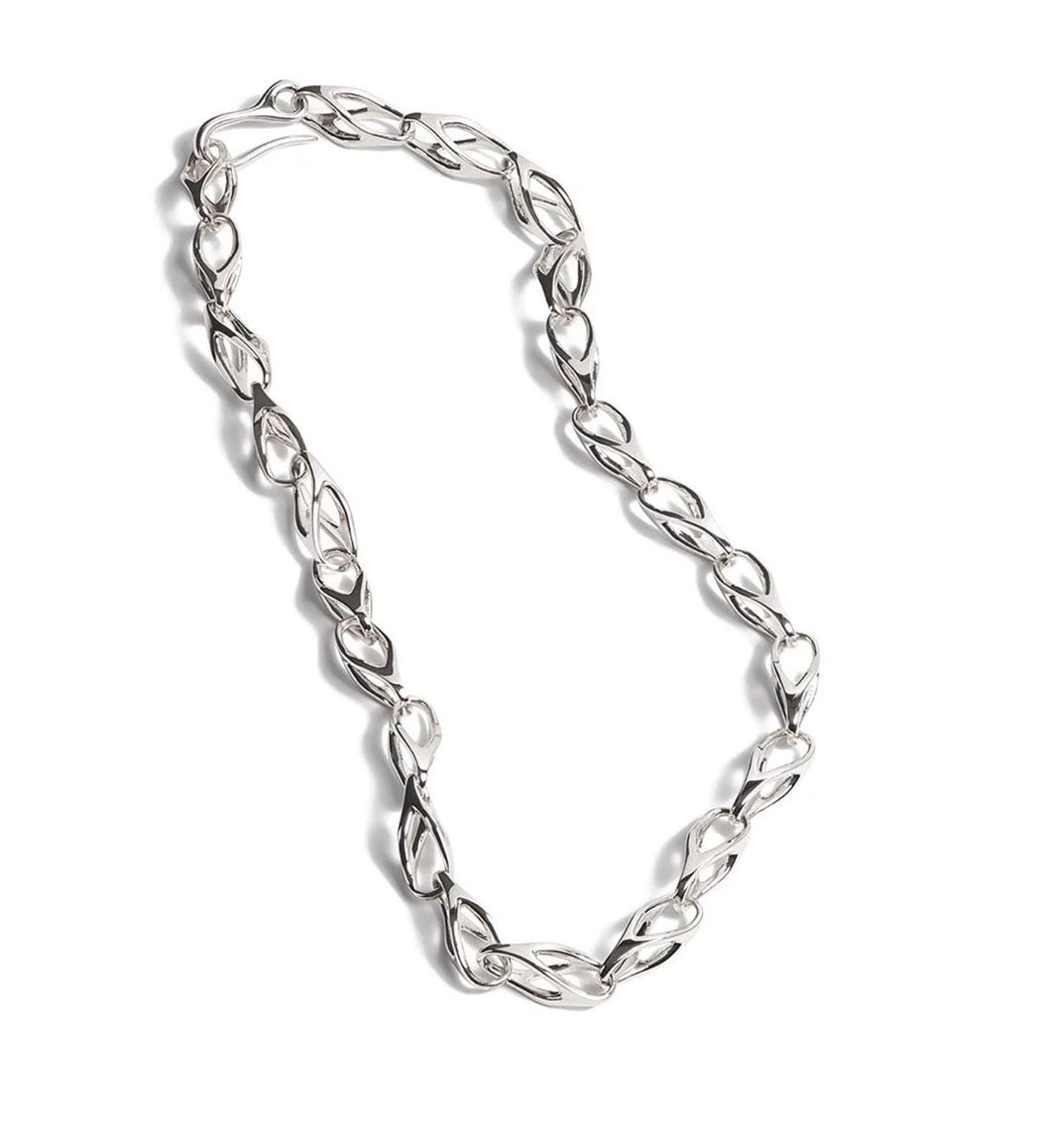 Silver chain necklace on a white background