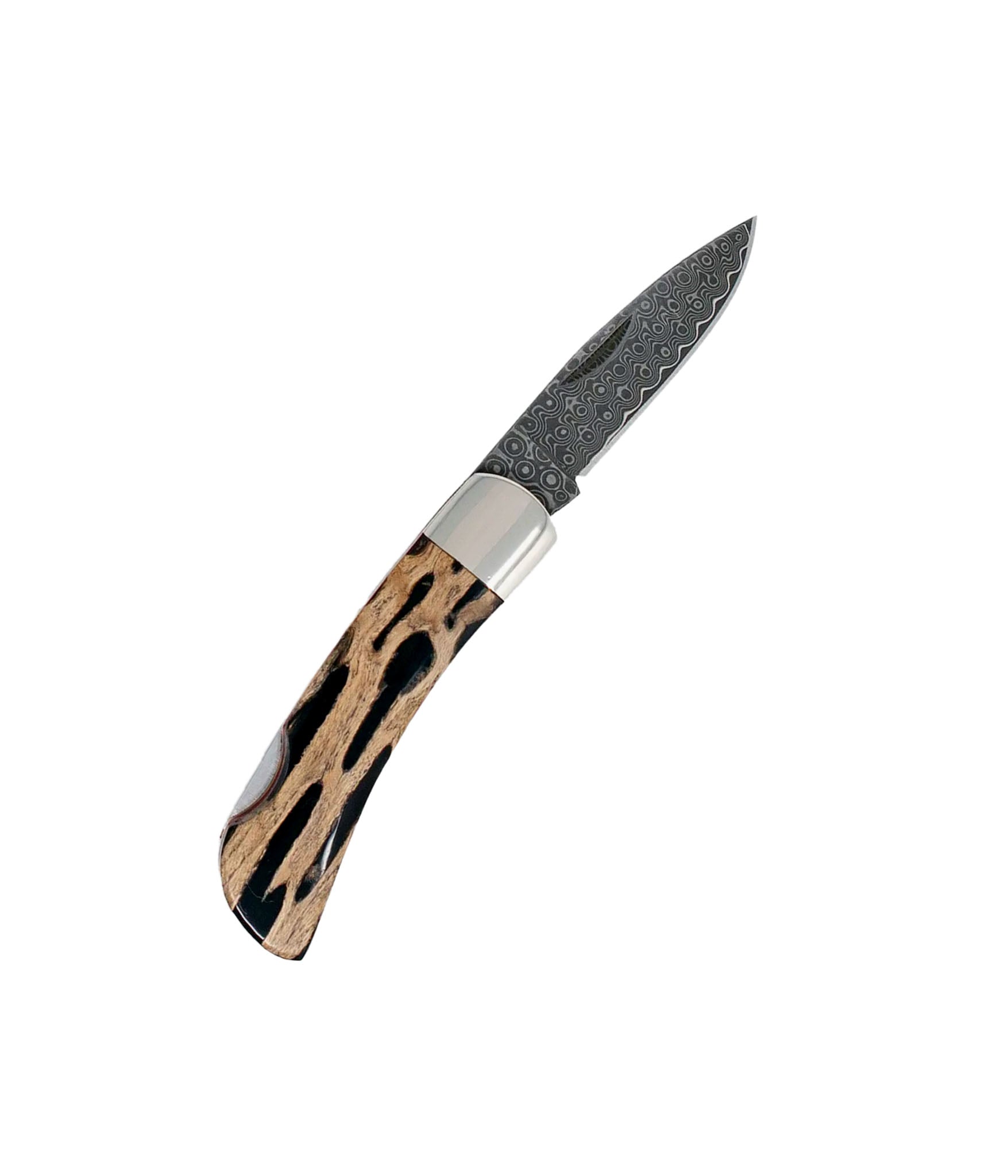 Knife with wooden handle and metallic blade on a white background