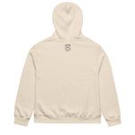 Beige hoodie with a smiley face logo on the chest against a white background