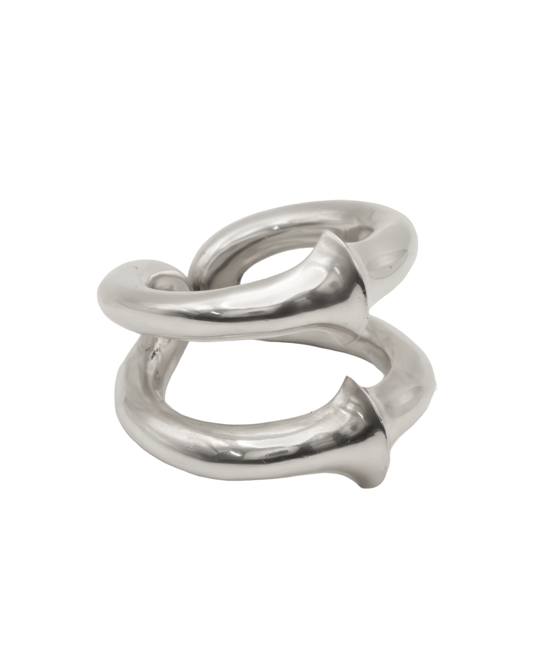 Silver ring with a unique design on a white background