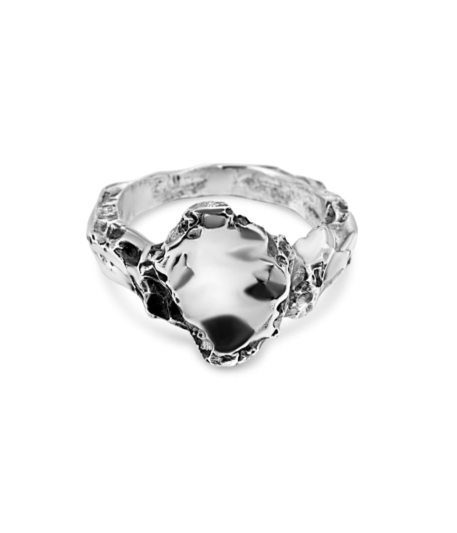 Silver ring with a on a white background