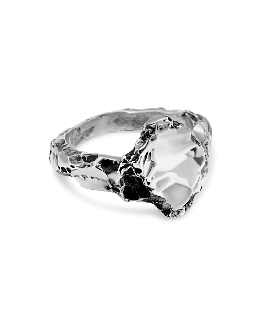 Silver ring with a large, on a white background
