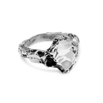 Silver ring with a large, on a white background