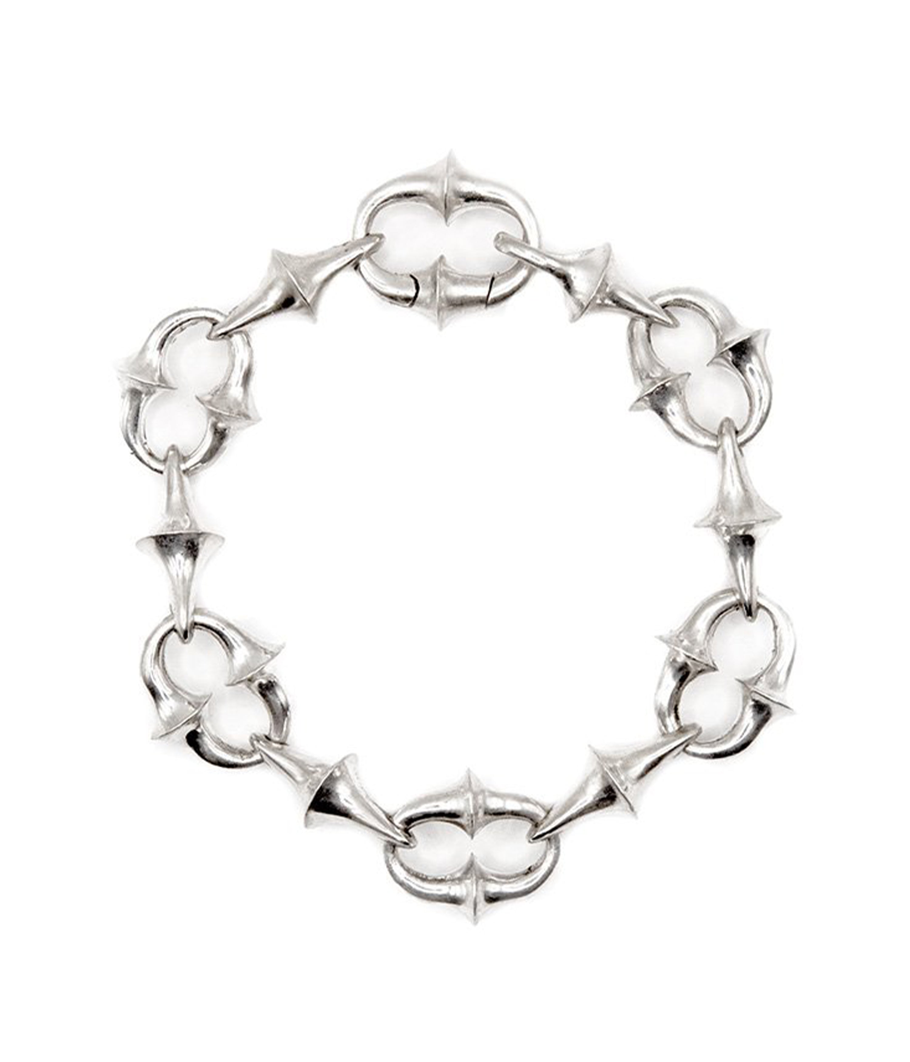 Silver bracelet with star-shaped links on a white background