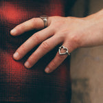silver heart ring on pinky finger 