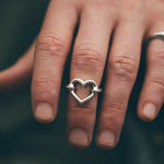 silver heart ring on finger 