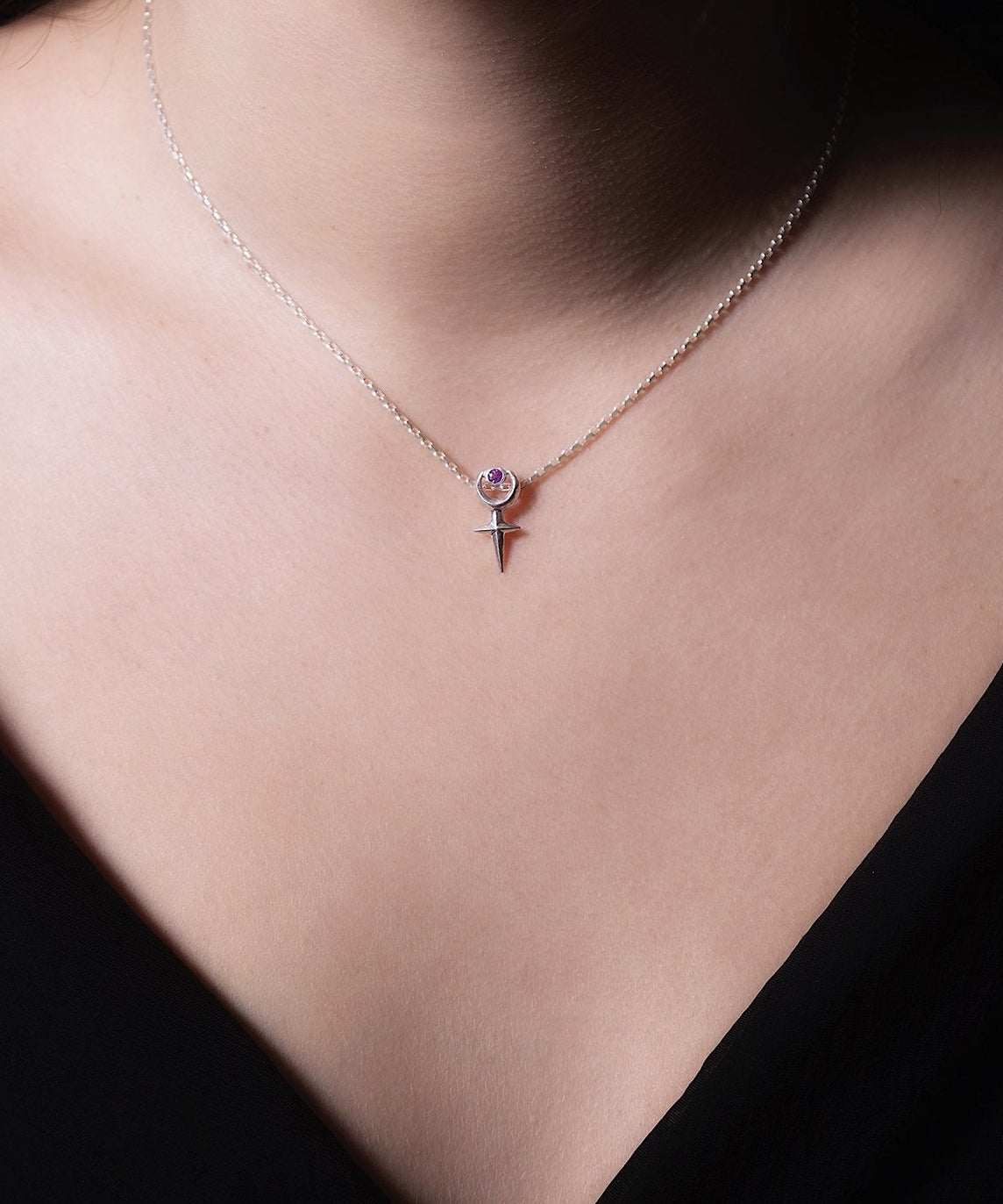 Garnet Little Lilith Necklace - Sterling Silver Red Gemstone Goddess Pendant