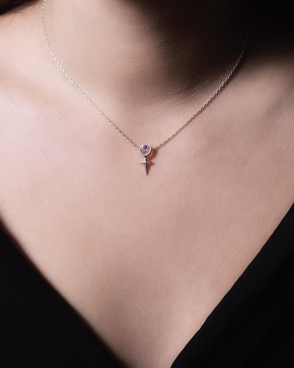 Garnet Little Lilith Necklace - Sterling Silver Red Gemstone Goddess Pendant