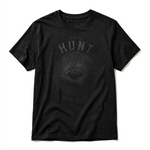 Black t-shirt with 'The Hunt New York' graphic design on a white background