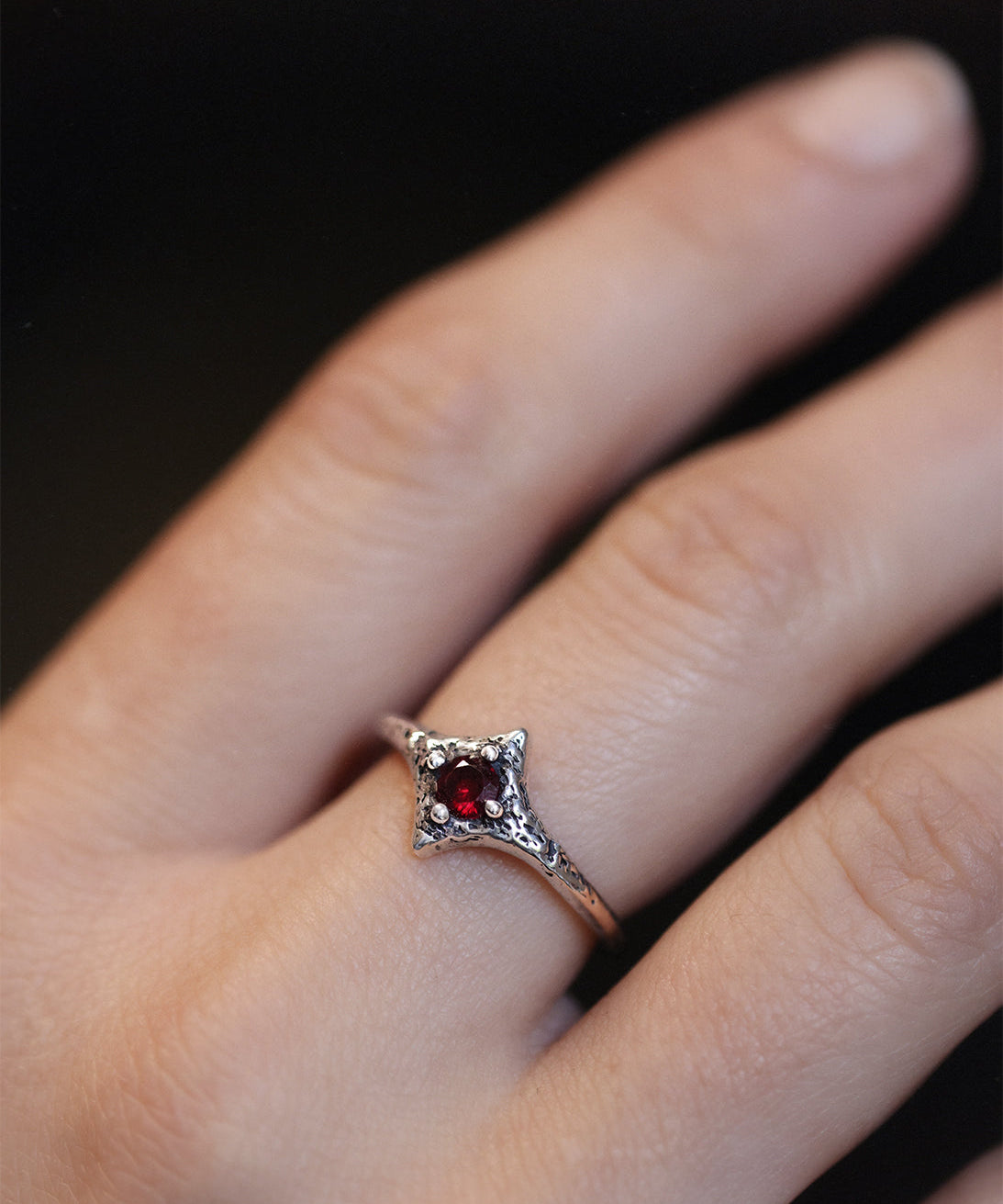 Garnet Pixie Ring - Sterling Silver Red Gemstone Fairy Ring