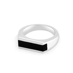 Silver ring with a black bar on a white background