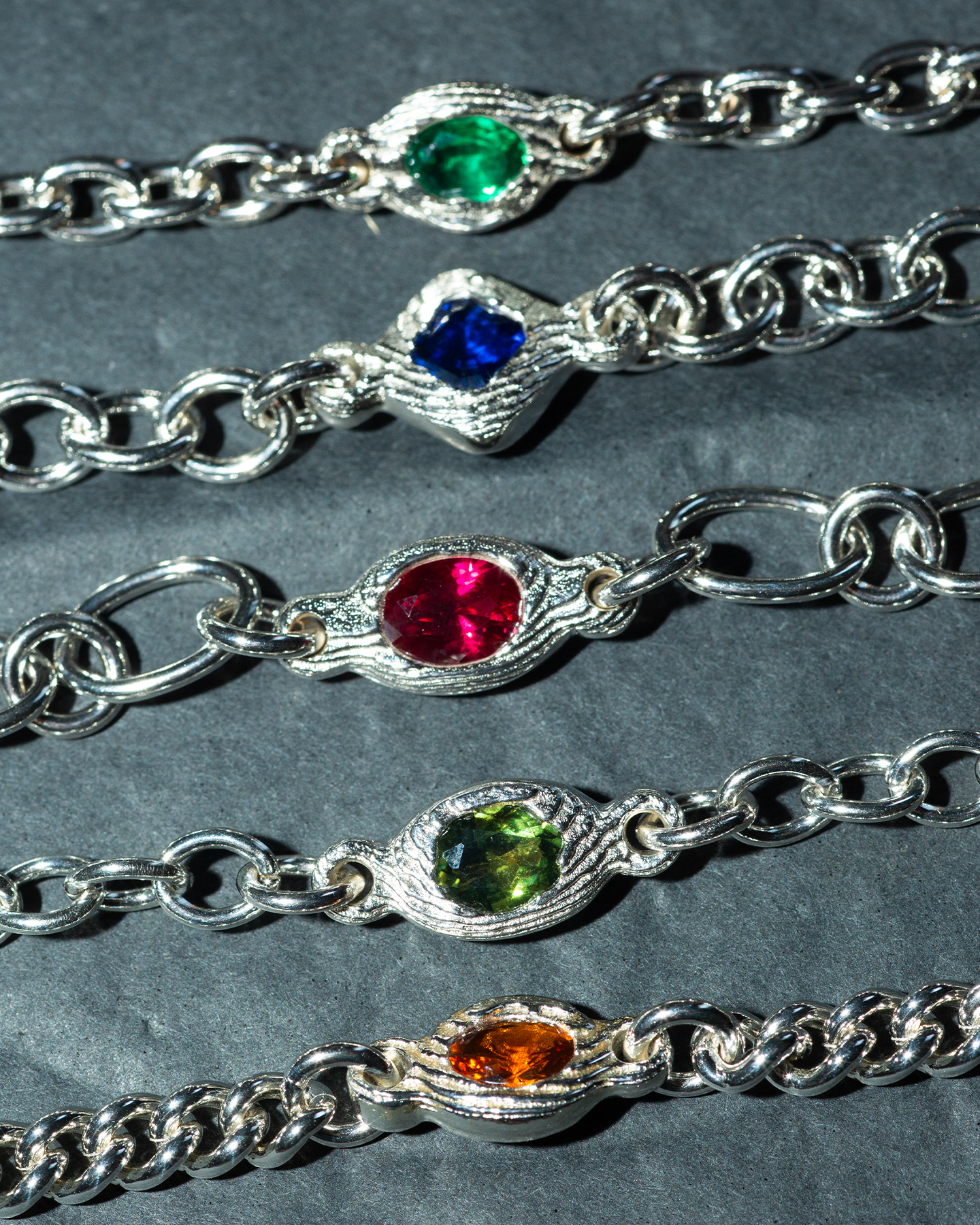 silver chains with stones 