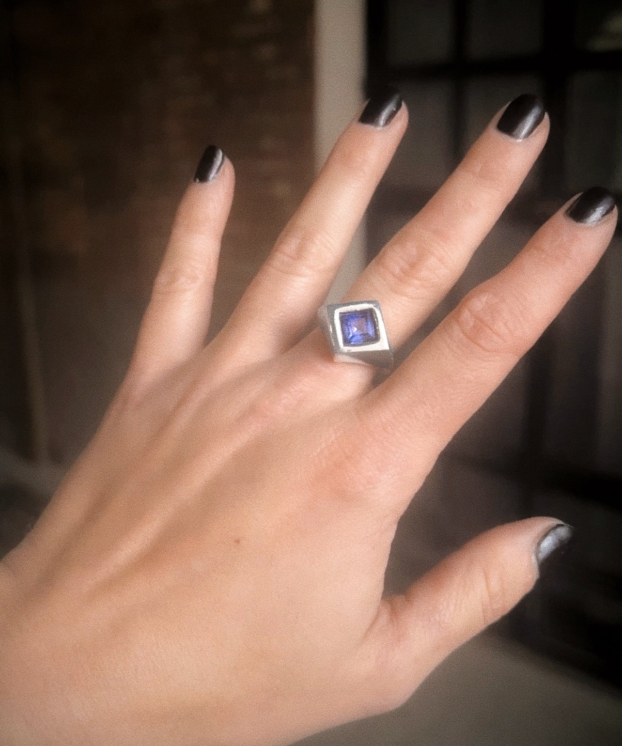 Sapphire Shield Signet Ring - Sterling Silver Blue Gemstone Protective Ring