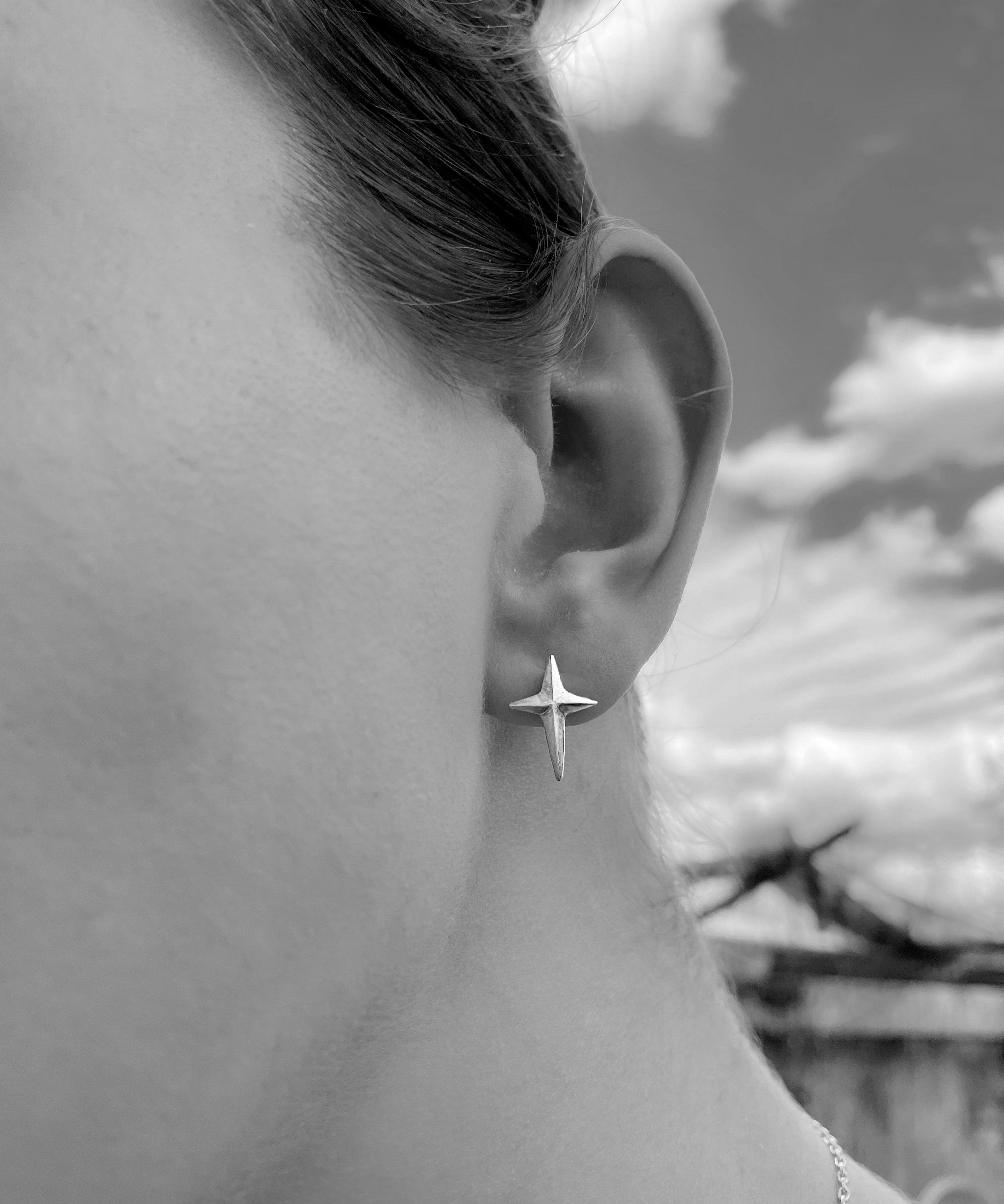 Crescent Moon & Guiding Star Studs - Sterling Silver Celestial Earring Set