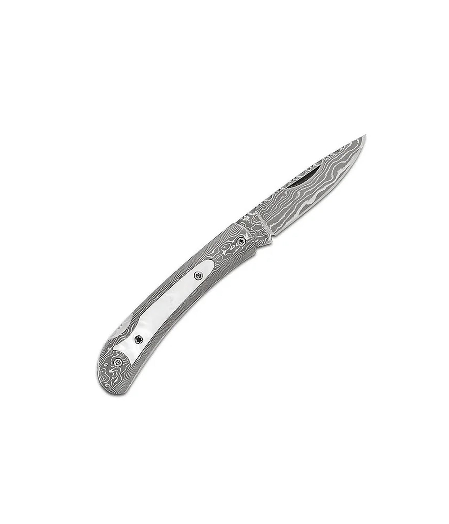 Damascus Steel Pocket Knife With Pearl Inlay - The Hunt