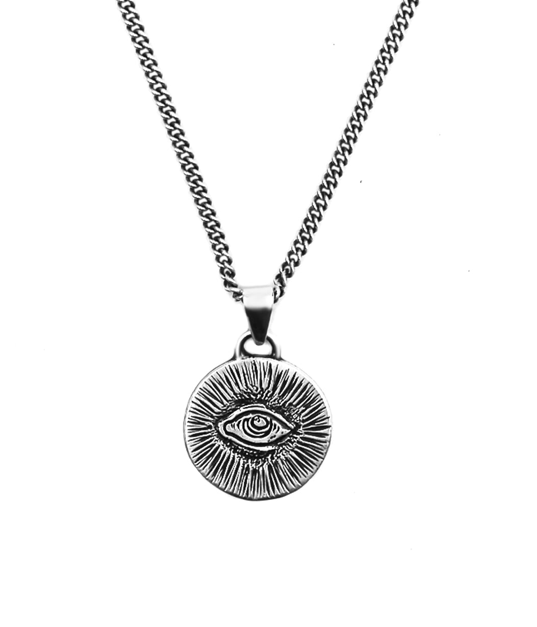 Necklace with an eye-shaped pendant on a white background